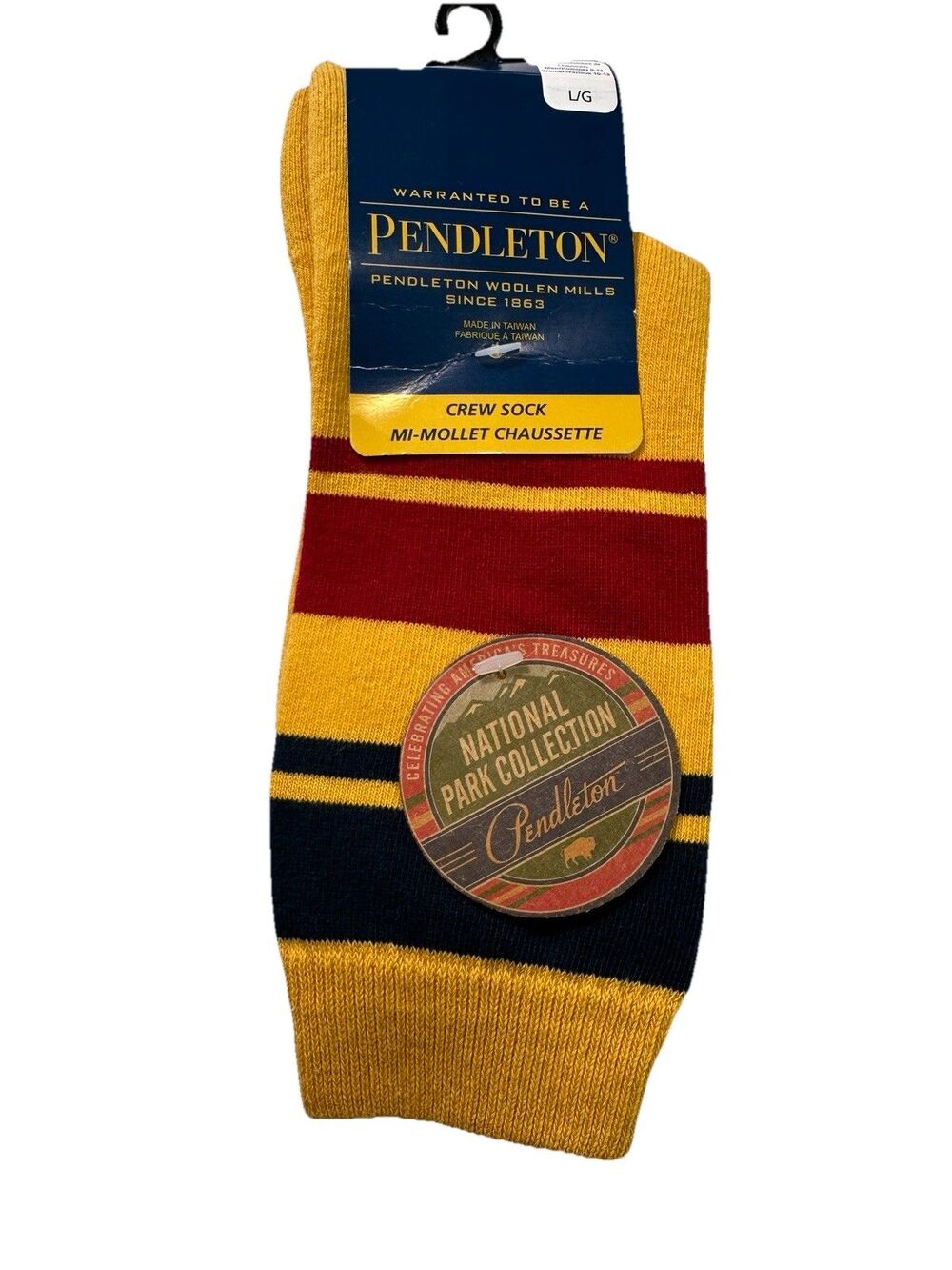 Size L Unisex Pendleton National Park Yellowstone Crew Socks Yellow Stripe Multi